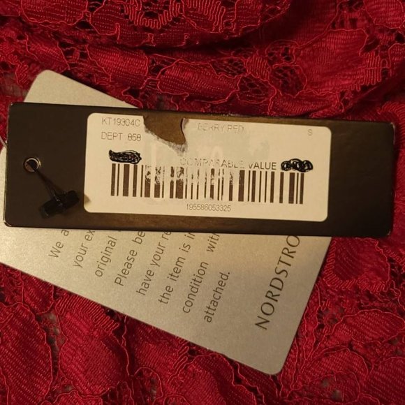 Lulus Womens Crop Top Red Floral Long Sleeve Keyhole Lace Nylon Blend S New - Picture 7 of 8